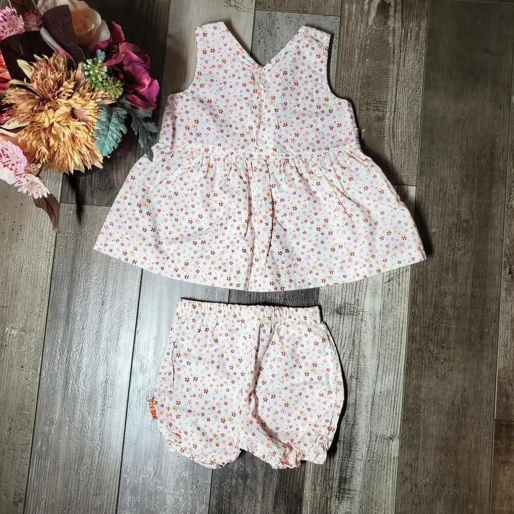 McBaby Garden Party Floral Smocked Baby Girl 6/9 Month Matching Outfit